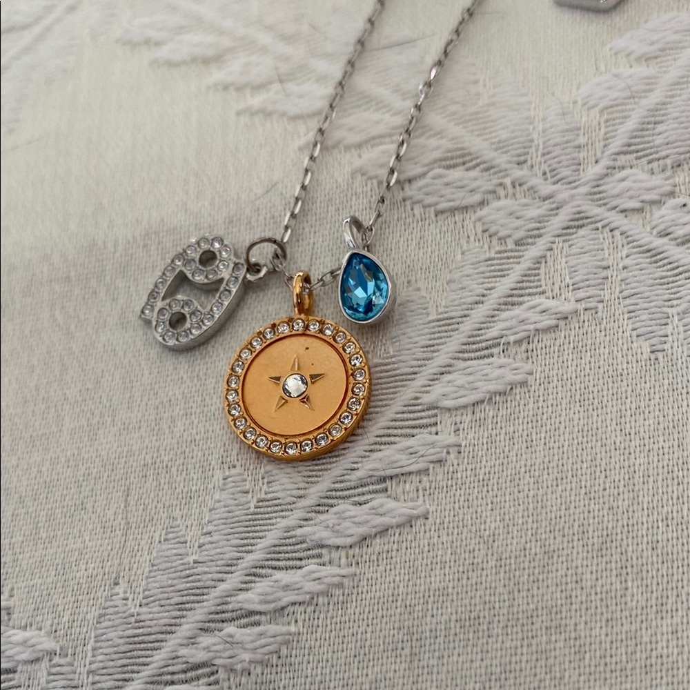 Zwarovski Zodiac Cancer Aqua Rhodium Plated Pendant Necklace